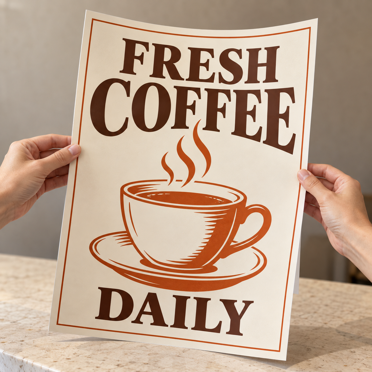 AI-generated illustrative view of a flexible PVC poster with a fresh coffee retail sign design
