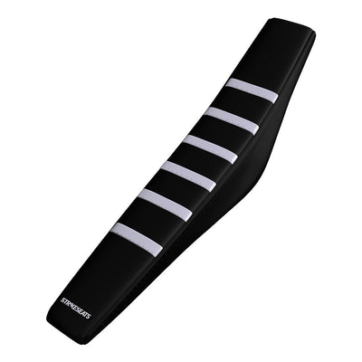 Housse de selle nervurée Husqvarna TC125/250 23/ FC250/350/450 2023 BLANC/NOIR/NOIR à bandes antidérapantes